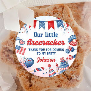 Little Firecracker 4th of July Birthday Party Classic Round Sticker