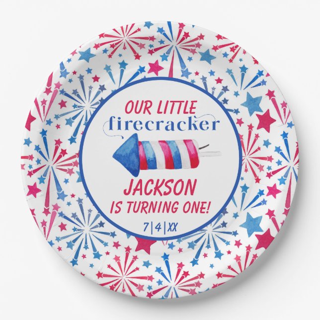 Little Firecracker 4th of July Birthday Party  Paper Plate (Front)