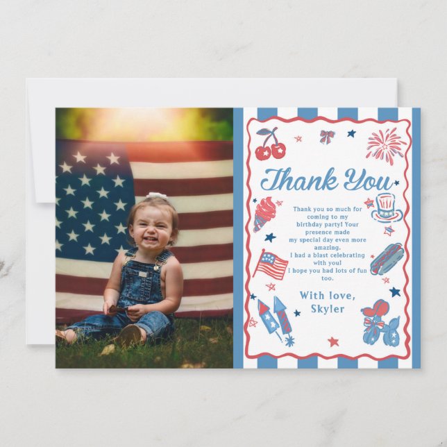 Little Firecracker 4th Of July Birthday Thank You Card (Front)