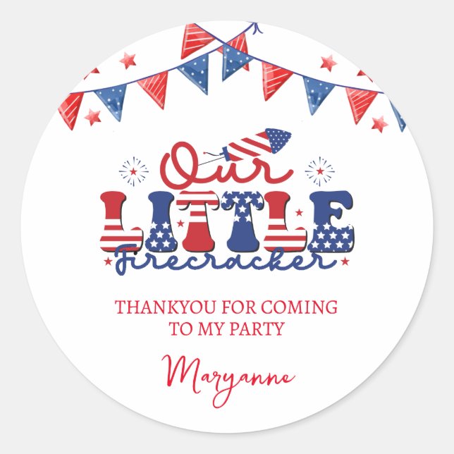 Little Firecracker Birthday Party Thankyou Sticker (Front)