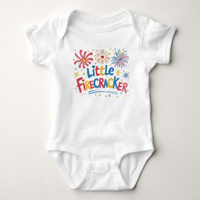 Little Firecracker Crayon Style Fireworks Baby Bodysuit (Front)