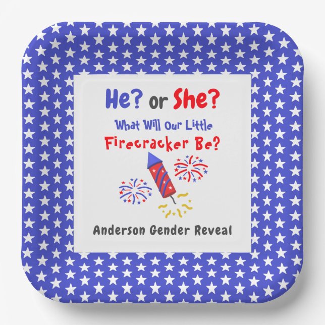 Little Firecracker Gender Reveal Paper Plate (Front)