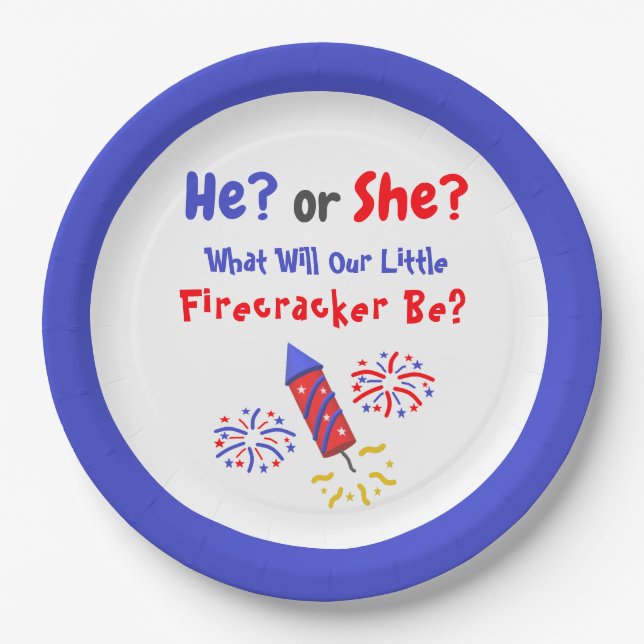 Little Firecracker Gender Reveal Paper Plate (Front)