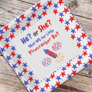 Little Firecracker Gender Reveal Paper Plate
