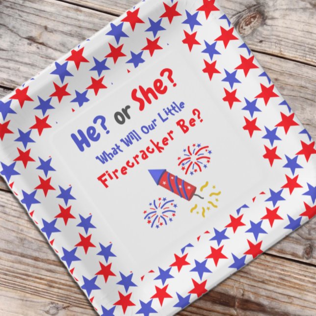 Little Firecracker Gender Reveal Paper Plate (Creator Uploaded)