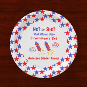 Little Firecracker Gender Reveal Paper Plate