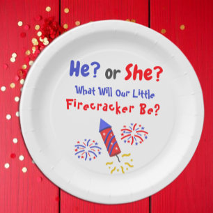 Little Firecracker Gender Reveal Paper Plate
