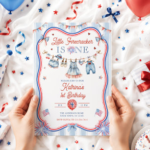 Little Firecracker Girl 1st Birthday Party Invitation