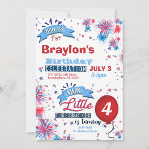 Little Firecracker July 4th Birthday Invitation