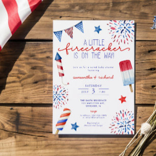 Little Firecracker on the way July 4th baby shower Invitation