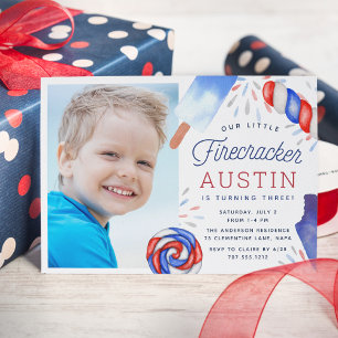 Little Firecracker   Popsicle Kids Birthday Photo Invitation
