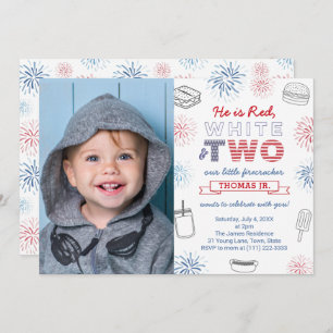 Little Firecracker Red Blue 2nd Birthday Party Invitation