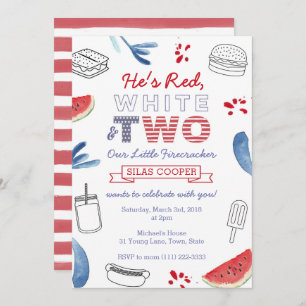 Little Firecracker Red White Blue 2nd Birthday Invitation