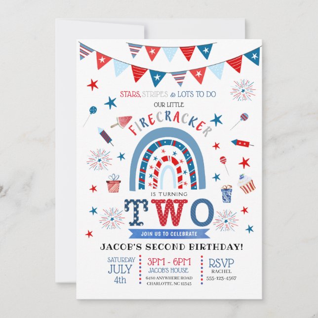 Little Firecracker Red White & Blue Birthday Invit Invitation (Front)