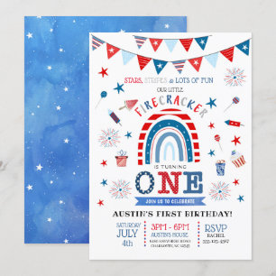 Little Firecracker Red White & Blue Birthday Invitation