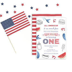 Little Firecracker Red White Blue First Birthday Invitation