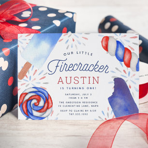 Little Firecracker   Summer Kids Birthday Party Invitation