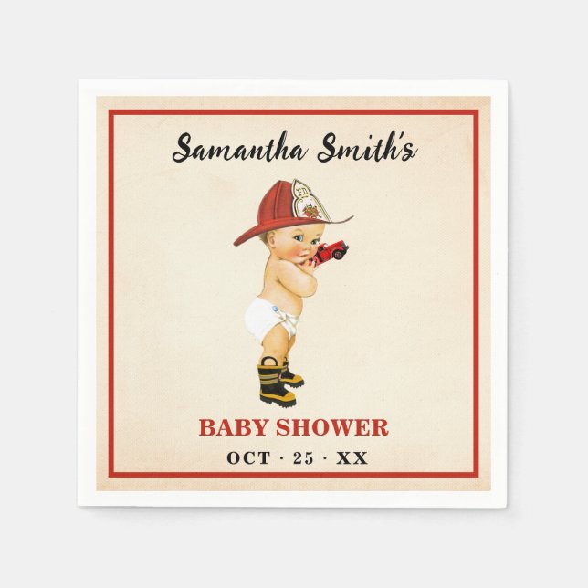 Little Firefighter Baby Shower Party Decor Napkins (Front)