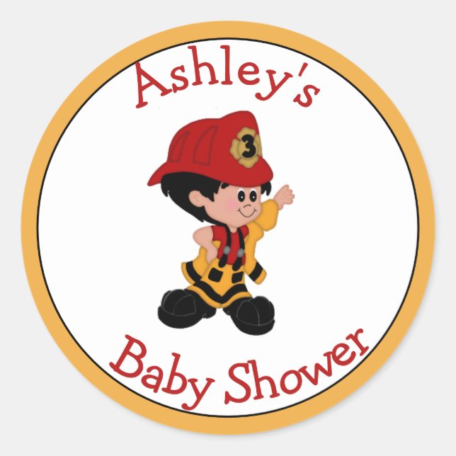 Little Firefighter Baby Shower Stickers (Front)