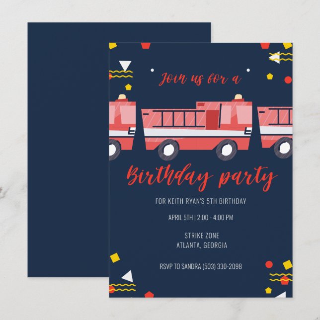 Little Firefighter Boys Birthday Party Invitation (Front/Back)