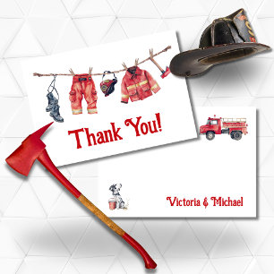 Little Firefighter Clothesline Thank You Note Invitation