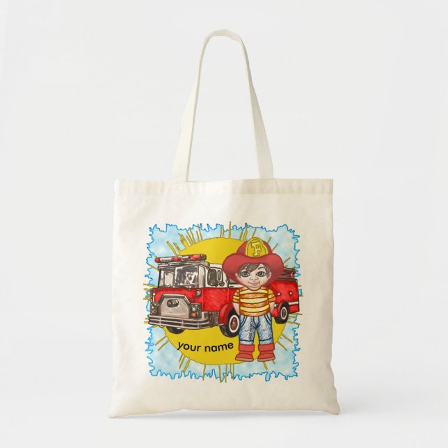 Little Firefighter custom name tote bag (Front)
