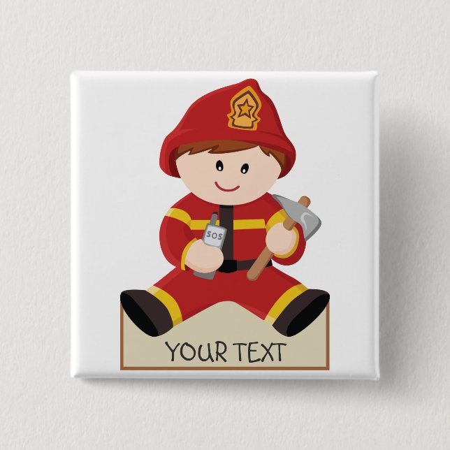 little firefighter fireman 15 cm square badge (Front)