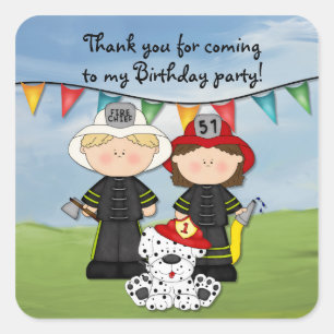 Little Fireman Birthday - Customise Square Sticker
