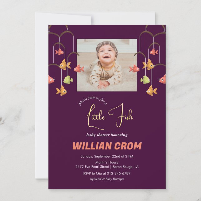 Little Fish Crimson Colour Baby Shower Invitation (Front)
