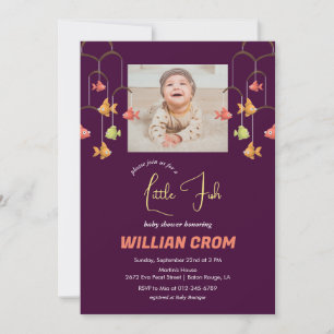 Little Fish Crimson Colour Baby Shower Invitation