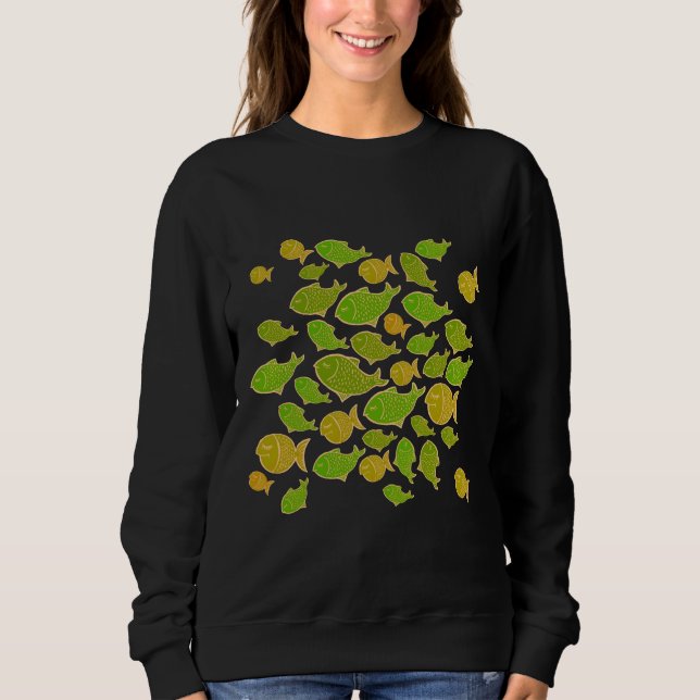 Little Fish Pattern Green And Pink Sweatshirt (Front)