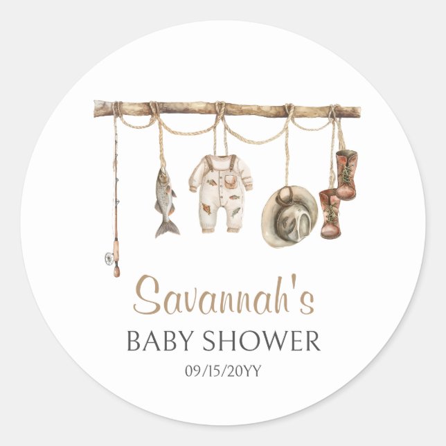 Little Fisherman Baby Shower Classic Round Sticker (Front)