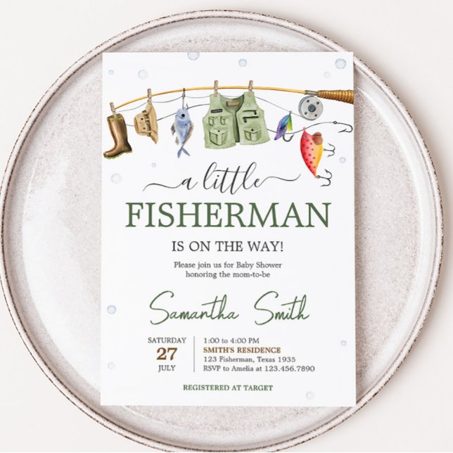 Little Fisherman Baby Shower  Invitation (Boho Fisherman Baby Shower Invitation)