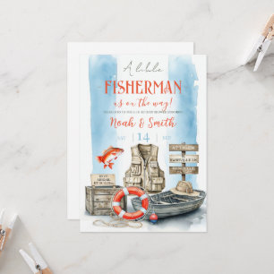 Little Fisherman Baby Shower Invitation Blue Wat