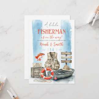 Little Fisherman Baby Shower Invitation | Blue Wat