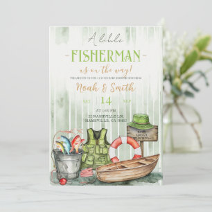 Little Fisherman Baby Shower Invitation Green Ru