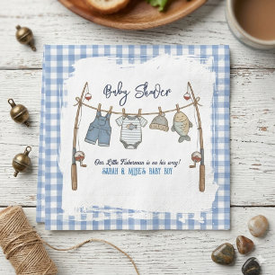 Little Fisherman Blue Gingham Fishing Boy Napkin