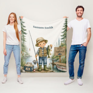 Little Fisherman Boy Birthday Party Gift Fleece Blanket