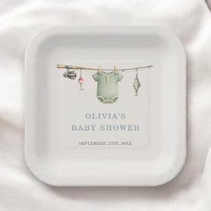 Little Fisherman Clothesline Baby Shower Party Paper Plate