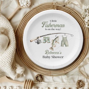 Little Fisherman Clothesline Fishing Baby Shower Paper Plate