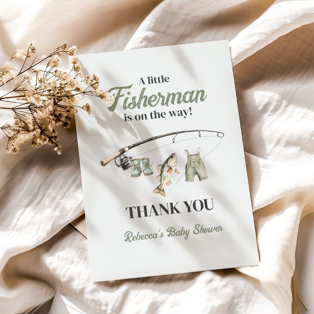 Little Fisherman Clothesline Fishing Baby Shower Thank You Card (Creator Uploaded)
