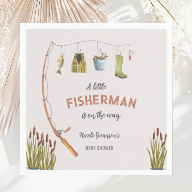 Little Fisherman Fishing Baby Shower Invitation Napkin (Creator Uploaded)
