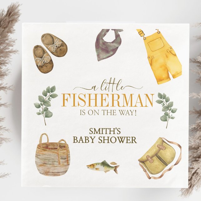 Little Fisherman Fishing Baby Shower Paper Napkins (Creator Uploaded)