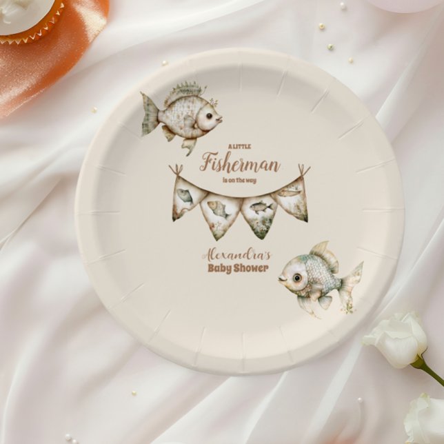 Little Fisherman Fishing Baby Shower Paper Plate (Creator Uploaded)