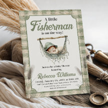 Little Fisherman Gingham Boy Fishing Baby Shower