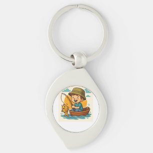 Little Fisherman’s Big Catch – Cute Cartoon Fishin Key Ring