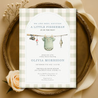 Little Fisherman Sage Green Gingham Baby Shower
