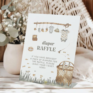Little Fisherman Watercolor Fishing Diaper Raffle Pedestal Sign