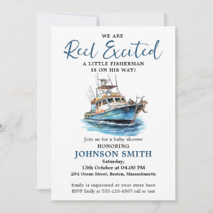 Little Fisherman Watercolor Fishing Themed Invitation