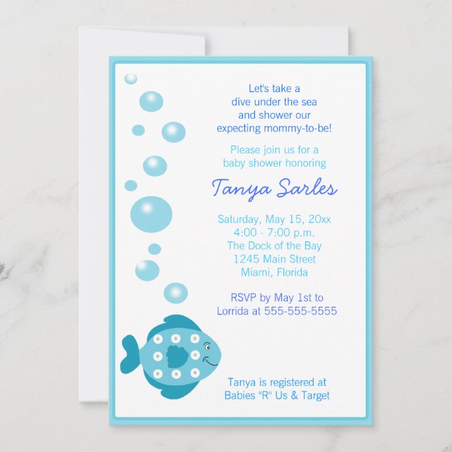 Little Fishy Ocean 5x7 Baby Shower Invitation (Front)